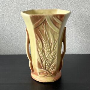 Vintage McCoy Pottery Wheat Vase   1930s Art Deco Style   Yellow & Brown