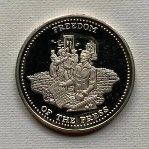 Vintage Johnson Matthey Freedom of the Press 1 Ounce Fine Silver JM Round - Picture 1 of 2
