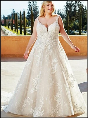 Leaves Lace Wedding Dress Bridal Gown Custom made 4-16 Plus Large Blush Backless - Image 1 of 4