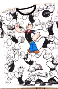 Popeye The Sailor Herren T-Shirt All Over Cartoon Print Baumwollmischung - Gr. L - Bild 1 von 4