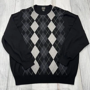 Jos A Bank Signature Collection Merino Wool Sweater L Argyle Crew Black Golf Men - Picture 1 of 8
