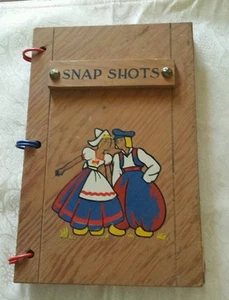 VINTAGE SCHNAPPSCHÜSSE HANDBEMALT HOLZ FOTOALBUM/JOURNAL: NIEDERLÄNDISCH/EURO-LIEBHABER HOCHZEIT - Bild 1 von 9