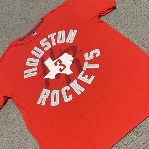 Majestic Houston Rockets T Shirt Mens M Red 3 Paul CP3 Short Sleeve Crew Neck Cover