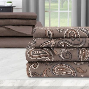 100% Cotton Flannel Floral Paisley Deep Pocket Bed Sheet Pillowcase Bedding Set - Picture 1 of 26