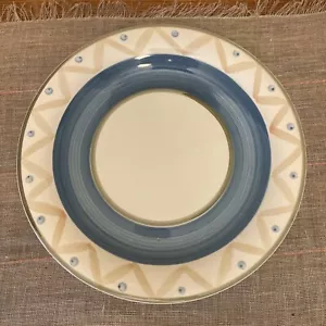SALE! 2 Gibson Dinnerware 10 3/8" Dinner plate Blue Stripe Dot Taz Zig Zag Rare  - Picture 1 of 12