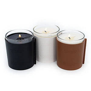 Juego de 3 velas perfumadas Kyto en vidrio con decoración de cuero de 3 fragancias 40h duración de la combustión - Imagen 1 de 3