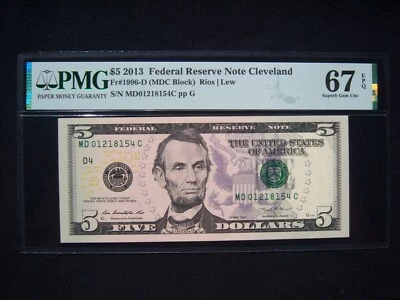 $5 Federal Reserve Note Series 2013 FR1996-D Cleveland MDC Block - Image 1 of 2