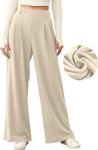 EVALESS Wide Leg Pants for Women Elastic High Waisted Waffle Knit Fleece Palazzo - Picture 1 of 18