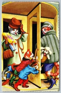 Mainzer Cats Revolving Door Poodle Anthropomorphic Dressed Animal Postcard L10 - Picture 1 of 2