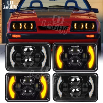 4PCS 4x6 Inch LED Headlights Fit Ford Mustang 1979 1980 1981 1982 1983 1984-1986 - Image 1 of 4