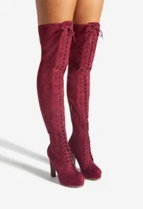 Remi by SHOEDAZZLE, Cordobés imitación gamuza corsé Dominatrix botas plataforma TALLA 11W - Imagen 1 de 5