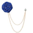 Men Rose Flower Brooch Tassel Chain Lapel Pin Fabric Suit Brooches Handmade Pins