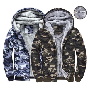 Mens Camo Padded Warm Sherpa Fleece Fur Lined Hoodie Zip Up Winter Coat Jacket ღ - Picture 1 of 10
