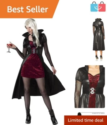 Elegant Women's Blood Thirsty Beauty Costume in Red Velvet & Black Overdress - Image 1 of 4
