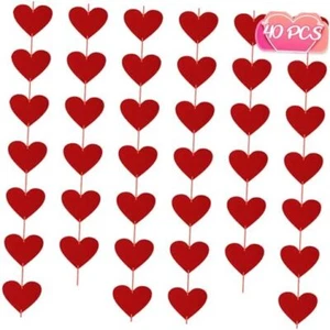 40PCS Valentines Day Decor, Red Heart Banner with Felt Hearts, Hanging - Picture 1 of 8