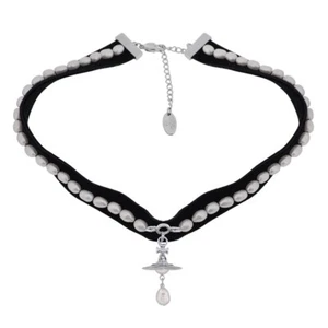 Vivienne Westwood Aleksa Choker in Black silver velvet lilac pearl crystal drop - Picture 1 of 12