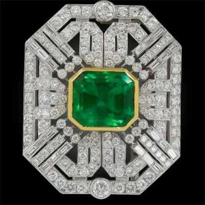 Awesome Art Deco 925 Silver Women's 31 Carat Green Emerald & White CZ Brooch Pin - Picture 1 of 4