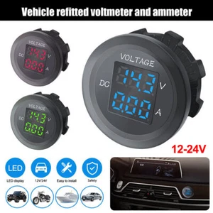 DC 12V-24V Auto Motorrad Dual LED Voltmeter Amperemeter Digitalanzeige Amp Volt - Bild 1 von 21
