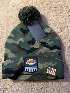 LA Lakers Basketball Knit Winter Hat Camo Black Green Adult - Picture 1 of 3