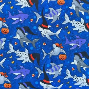 Halloween Shark Fabric - Fun Ocean Theme - 100% Cotton - Picture 1 of 2