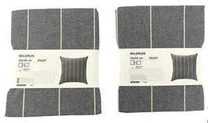 SET of 2 - Ikea MILDRUN Pillow Cushion Cover Cotton 20" x 20" Gray Striped - NEW - Picture 1 of 3