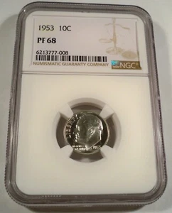 1953 NGC PF68 PROOF ROOSEVELT DIME 10c SILVER PF PR 68 - Picture 1 of 4