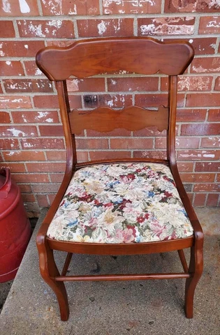 Vintage Ethan Allen Baumritter Cherry Dining Chair Silk Floral Upholstery #1 Cover