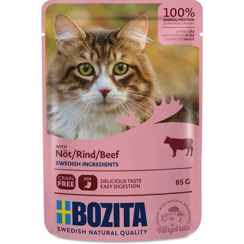 Bozita Pouch Häppchen in Soße mit Rind | 12 x 85g Katzenfutter nass - Bild 1 von 1