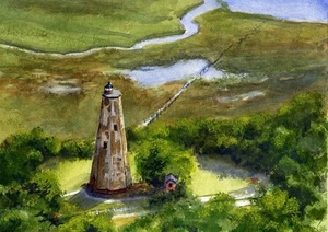 Faro de cabeza calva, Carolina del Norte. ""Old Baldy" Impresiones artísticas de Gerald Hill - Imagen 1 de 2