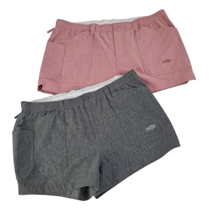 Aftco Lot - 2 Classic Fishing Shorts Womens 12 Gray Pink Polyester Stretch Waist - Picture 1 of 15