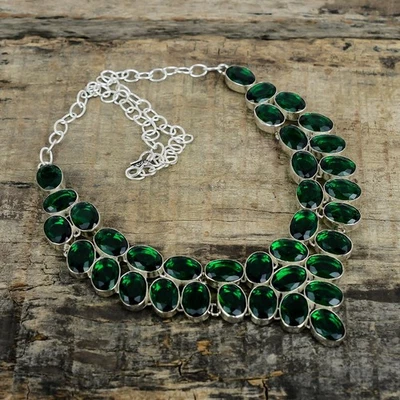 Verde Tormalina Fatto a Mano 925 Argento Sterling Regolabile Collana Gioielli - Immagine 1 di 4