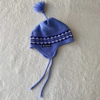 Columbia Youth Winter Hat With Ear Flaps & Pom-Pom Fair Isle Blue Knit - Image 1 of 4