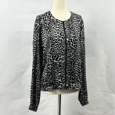 Baccini Silky Leopard Jacket Womens Petite Large Zip Up Animal Print Mobwife - Image 1 of 4