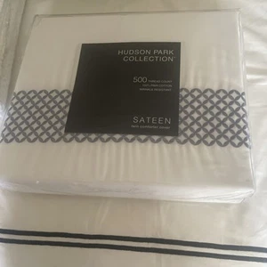 Hudson Park Collection Embroidered Geo TWIN Duvet Cover White/blue Nwt - Picture 1 of 2