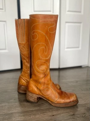 Botas campus altas punta cuadrada costura remolino Frye vintage años 60 70 Foto 1 de 4