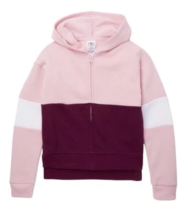 Athletic Works Girls Hoodie Sweatshirt Maroon 7/8 Colorblock Full Zip Pockets - Picture 1 of 11