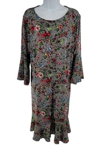 NWT Eci New York Dress Floral Stripe Black Print Stretch Sheath 3/4 Sleeves 3X - Picture 1 of 7