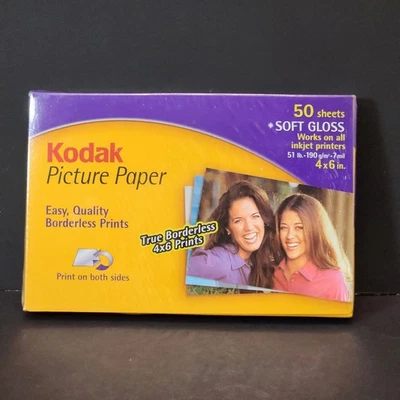 Kodak Picture Paper For Ink Jet Prints 50 Sheets Sealed Soft Gloss 4" x 6"  - Image 1 of 4
