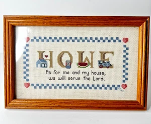 Vintage Finished Needlework Sampler Framed Religous HOME 8"x12" - Picture 1 of 8