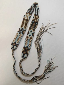 Handmade Mexican Woven Hat Head Band Belt Strap Black Light Blue Brown 26.5" - Picture 1 of 6