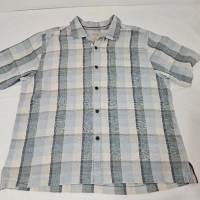 Tommy Bahama Men's Blue and White Plaid Shirt XL 100% Silk - Image 1 of 4