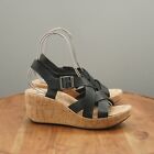 Korks Womens Nova Sandals Wedge Heel Black Strappy Leather Size 10M