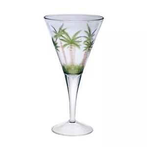 Set of Four Clear and Green Palm Tree Acrylic Stemmed All Purpose Wine Glasses - Picture 1 of 10