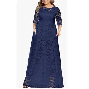 Neu MAYFASEY Blumen Spitze Hochzeit Maxikleid 3/4 Ärmel Abendkleid GRÖSSE 6XL - Bild 1 von 11