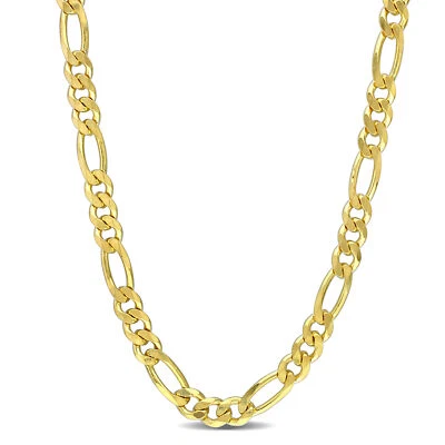 Collar de cadena Figaro de plata de ley enchapado en amarillo Amour de 5,5 mm - 20 pulgadas Foto 1 de 4