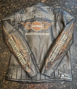Harley Davidson RIDE READY Men’s Flame Leather Motorcycle Jacket LG 98000-10VM - Picture 1 of 14