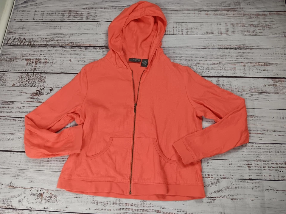 Chaqueta Relativity Mediana Pequeña Naranja 100% Lino Cremallera Completa Bolsillos Sudadera con Capucha Playa Foto 1 de 4
