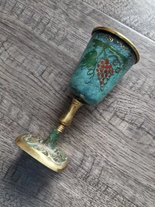 Green Brass Glass Made in Israel Judaica Hannukah - Picture 1 of 8