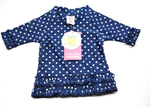Ruffle Butts Rash Guard Top 3-6 Months Blue Polka Dot Ruffled Long Sleeve - Picture 1 of 7