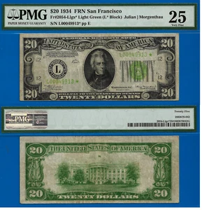 1934 $20 Federal Reserve Note PMG 25 Light Green Seal Star Fr 2054-Llgs - Picture 1 of 3